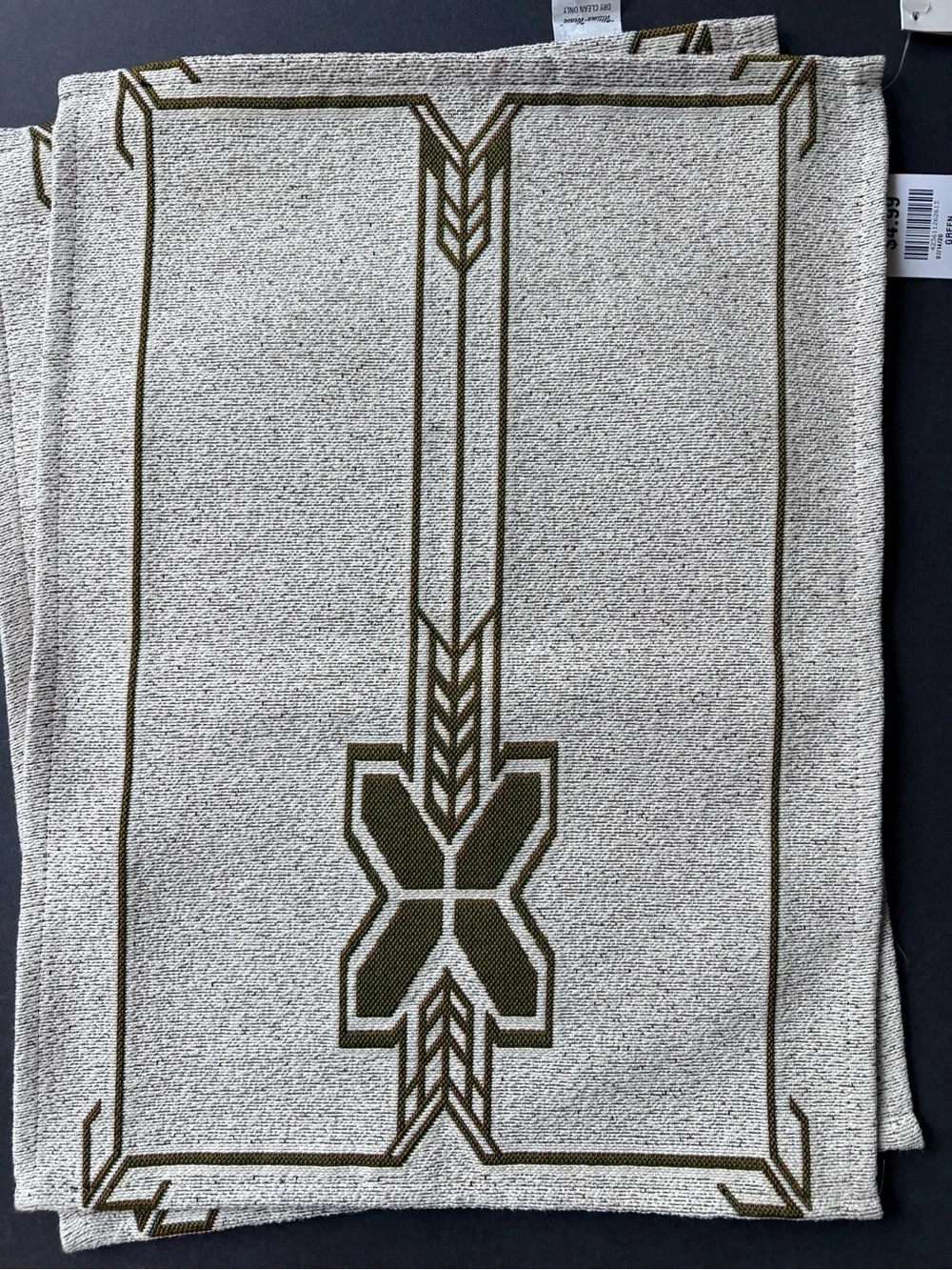 Set of Neutral Linen-Look Placemats with Olive Geometric Border